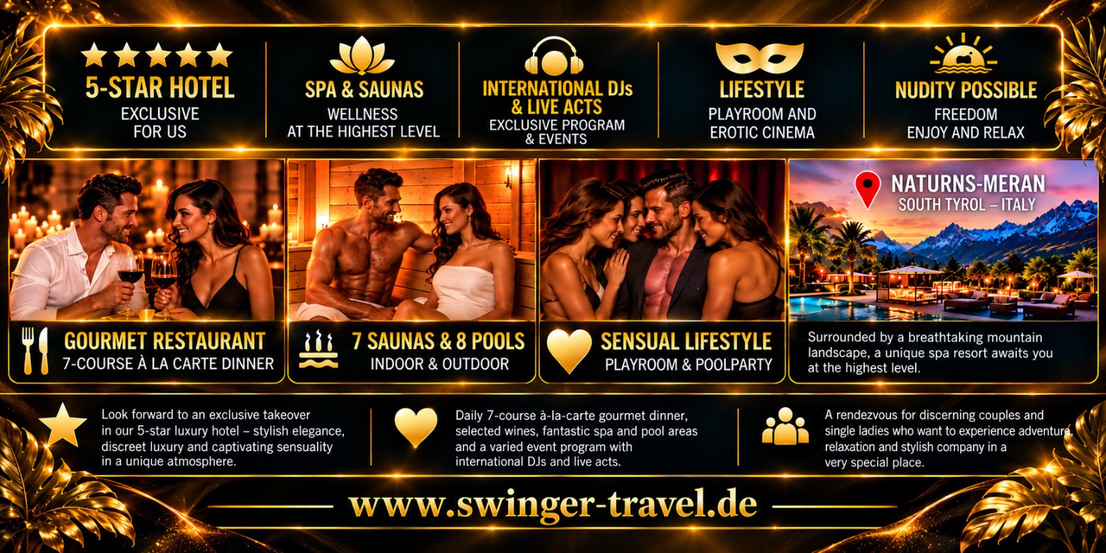 Facilities and impressions: gourmet restaurant, saunas and pools, lifestyle, Naturns/Merano location