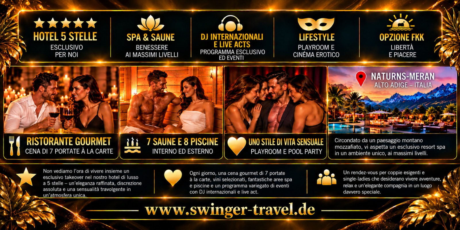 Strutture e immagini: ristorante gourmet, saune e piscine, lifestyle, posizione a Naturno/Merano