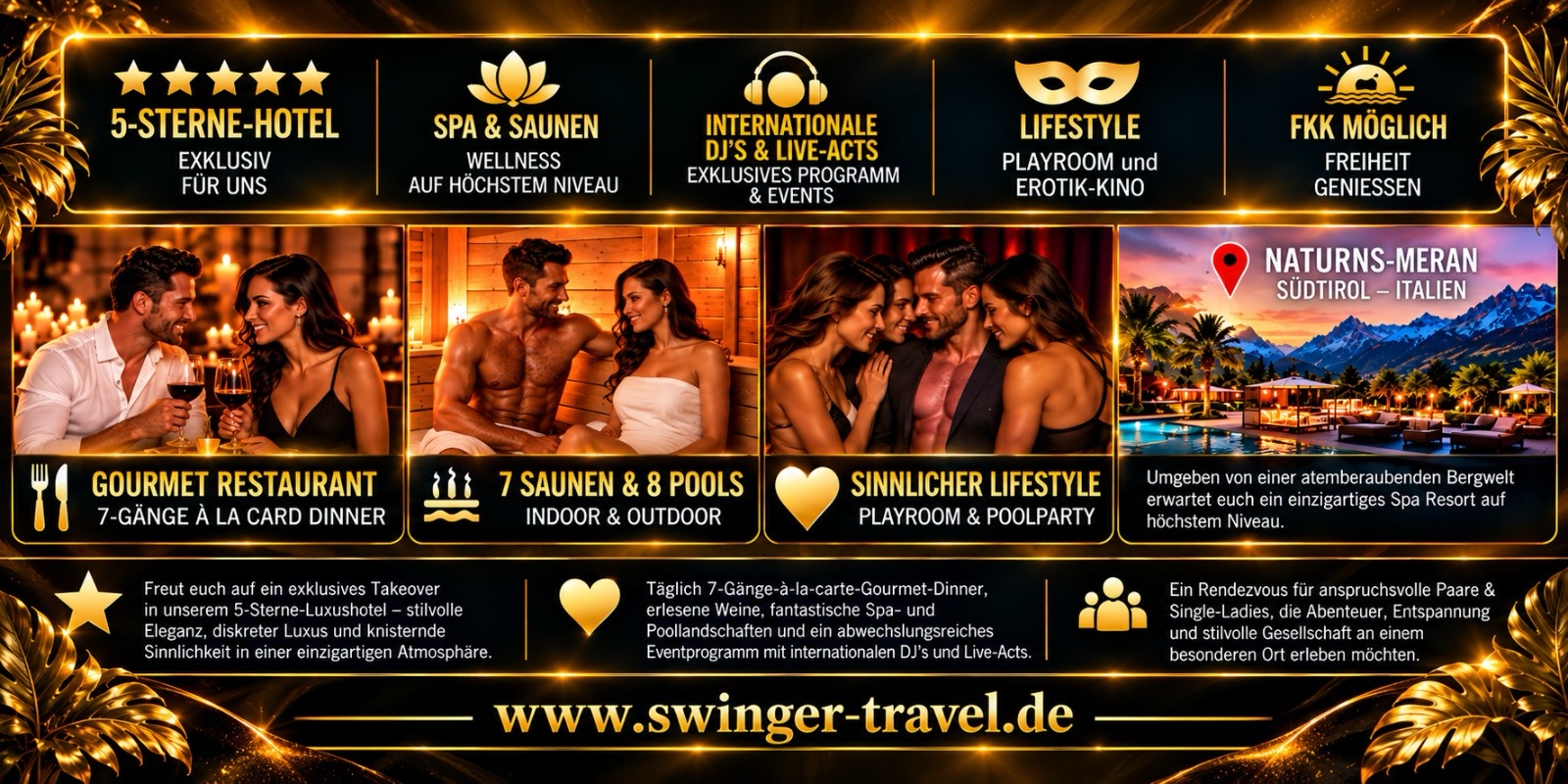 Ausstattung und Impressionen: Gourmet-Restaurant, Saunen und Pools, Lifestyle, Lage Naturns-Meran
